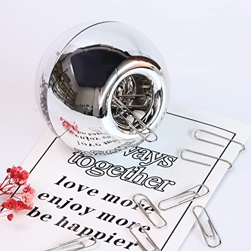 Etspolt 100 Pcs Silver Paper Clip In Round Paper Clip Holder, Paperclip Holder For Desk, 28Mm Clip Dispenser Magnetic Clips Organizer Planner Supplies For School, Office #TOP3