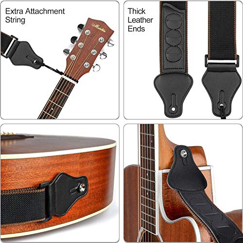 Verstelbare gitaarriem van zacht katoen met 3 vakken voor plectrums, geschikt voor bas-, elektrische en akoestische gitaren, Zwart, 89.5cm-145cm - Image 5