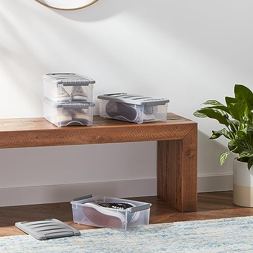 Image of Amazon Basics Plastic Storage Containers with Secure Latching Lids, Stackable Organization Bins, Clear /Grey, 5 Quart, Set of 10