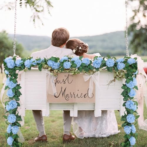SHACOS 3pcs Artificial Flower Garland 3 Strand 6.0 m Long Fake Rose Garland Flower Vines for Wedding Party Home Garden Blue - Image 3