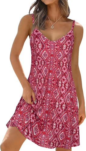 Image of elescat Womens Summer Dresses Spaghetti Strap V Neck Casual Sleeveless Sundress Beach Cover Ups with Pockets 2026