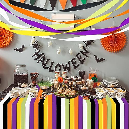 Image of 12 Rolls Halloween Crepe Paper Streamers, 4 Colors Halloween Party Streamers for Ceiling, Background Wall, Dining Table, Door, Window, Staircase, Yard Decoration