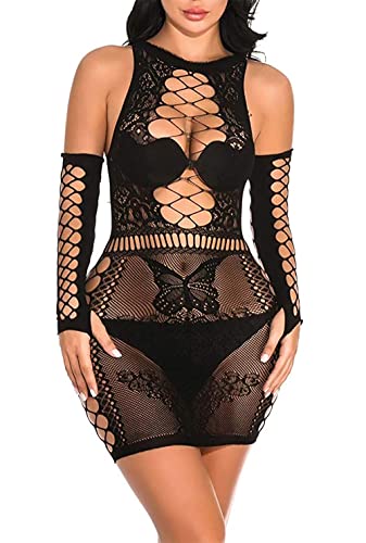 Image of Xs and Os Women's Fishnet Babydoll Lingerie with Separate Sleeves