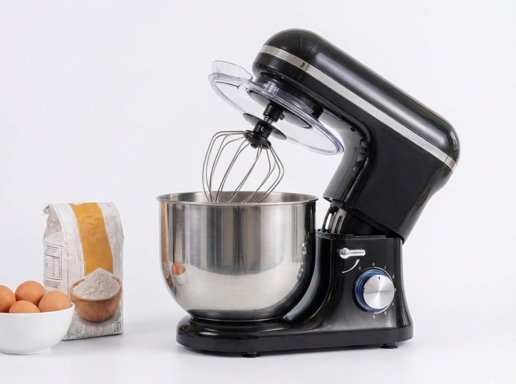 8 L 2000 W Dough Mixer for Baking, Kitchen Robot Dough Mixer, Low Noise, Powerful and Professional, 6 Speeds with Pulse, Stainless Steel Bowl (Black)