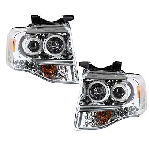 Image of TRQ Performance Driver and Passenger Side Headlight Assembly Set Chrome