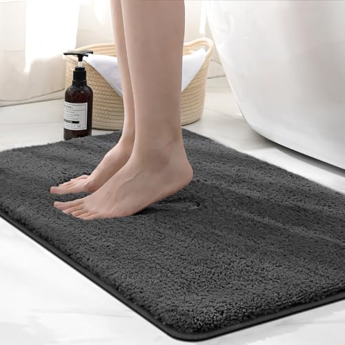 wyewye Badezimmerteppich aus Mikrofaser 50 x 80 cm super dick super saugfähig maschinenwaschbar 50 x 80 cm Farbe: dunkelgrau