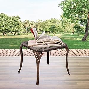 Square side table cast aluminum patio end table antique copper 1 pc  urban country home decor