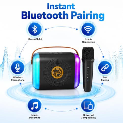 Image of UNICRON Karaoke Speaker with Mic, Mike for Kids & Adults - Rechargeable Karaoke Mic & Bluetooth Speaker Set, Dynamic Lights Birthday Gift, Home & Travel