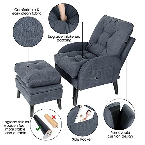 Eluchang Accent Chair With Ottoman Storage,Modern Comfort Armchair Recliner Chair With Adjustable Backrest And Side Pocket,Fabric Sofa Chair Lounge Chair For Living Room Bedroom Office(Grey) #TOP3