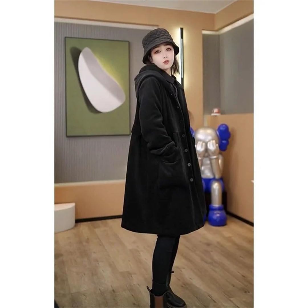 Abrigo grueso de invierno para mujer, rompevientos grande, con bolsillo, holgado, versátil, de pana, con capucha, color caqui claro, talla 3XL, Luz De Color Caqui, 3XL