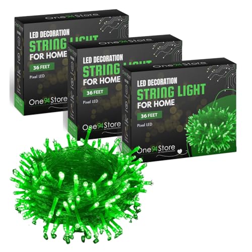 Image of One94Store LED Pixel String Light Pack of 3 - 36 Ft Copper Wire Fairy Lights, Bright Green Decorative Lights for Diwali Decoration, Home Decor, Pooja, Festival, Christmas, Wedding & Party