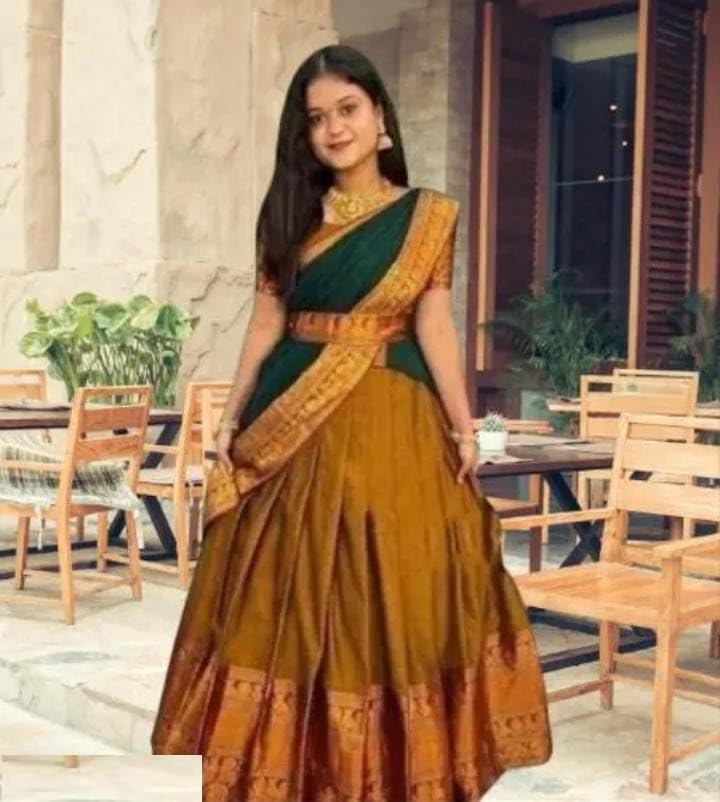 Image of ZITON ARICO MART Women's Indian Traditional Kanjivaram Silk Pure Weaving Lehenga Choli Along With Dupatta And Blouse Piece, Half Saree (Unstitched)