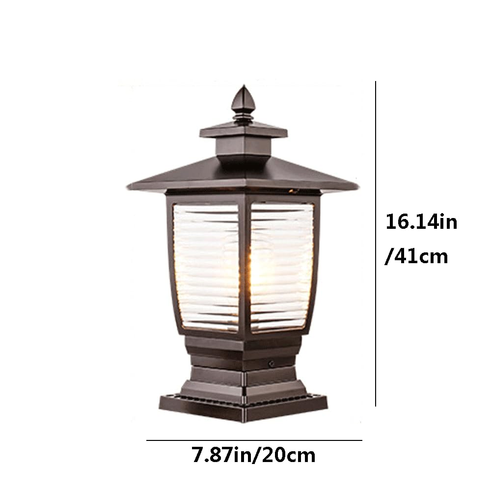 HZWJIA Outdoor Pillar Lamp 7.87in Modern Hardwired Post Shape Outdoor Patio Landscape Pillar Head Lamp Outdoor IP65 Rated Waterproof Bollard Light With Glass Shade Suitable For Villa Aisle Fence Pilla