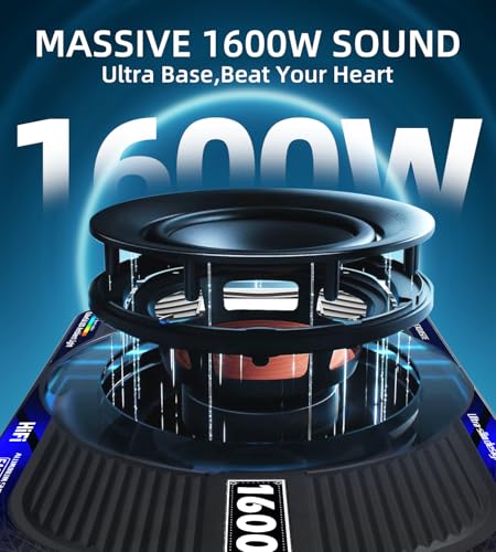 Image of 1600W 10 Inch Underseat Car Subwoofer and Amp Package, Slim Powered Under Seat Sub with Built-in Amplifier, RGB Music Light, Low Pass Filter, Bass Boost for Truck SUV