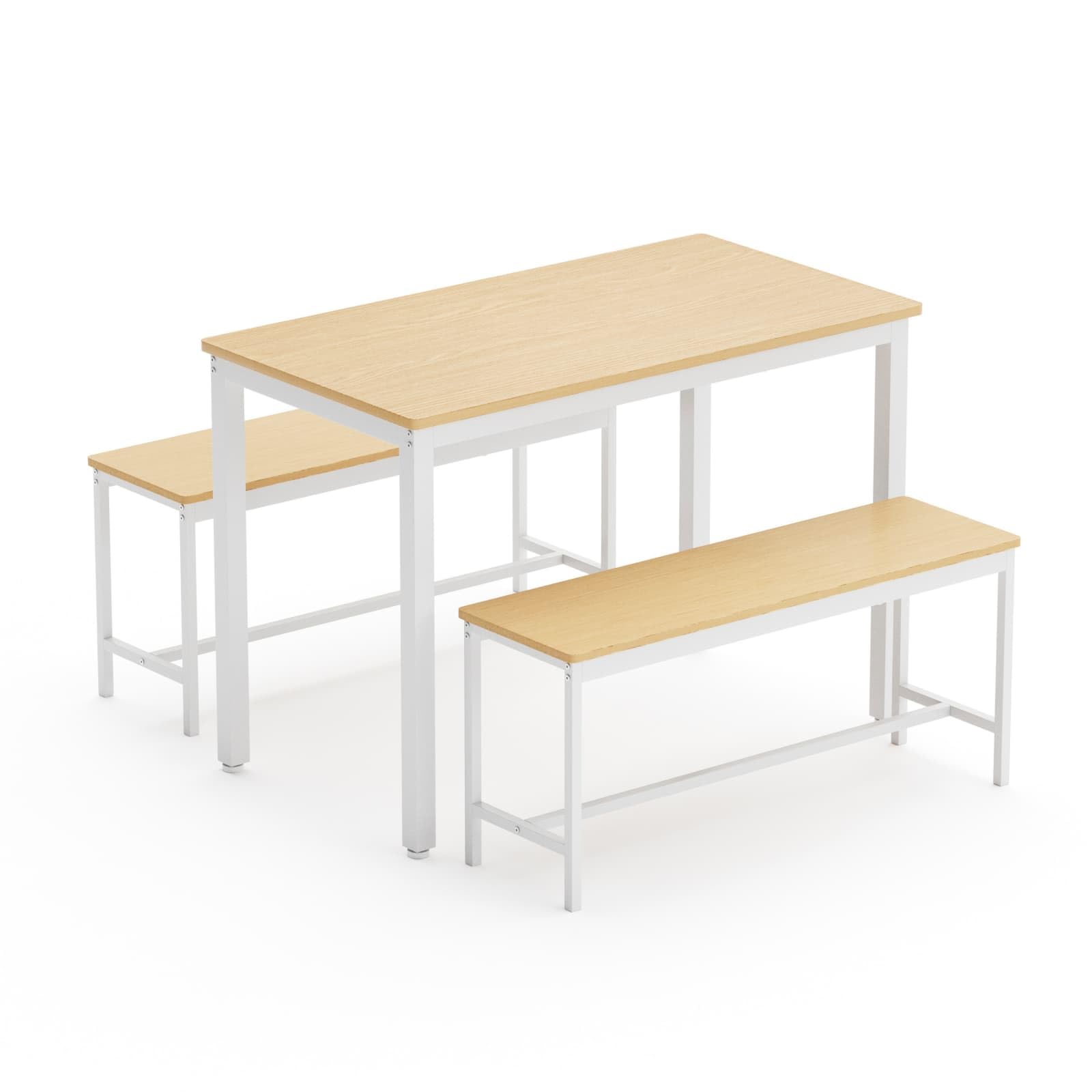 Table à Manger Moderne avec 2 Banc,Ensemble Table et Chaises 4 Personnes,Style Industriel,110x60x75cm,pour Salle à Manger Salon et Balcon (Blanc-E)