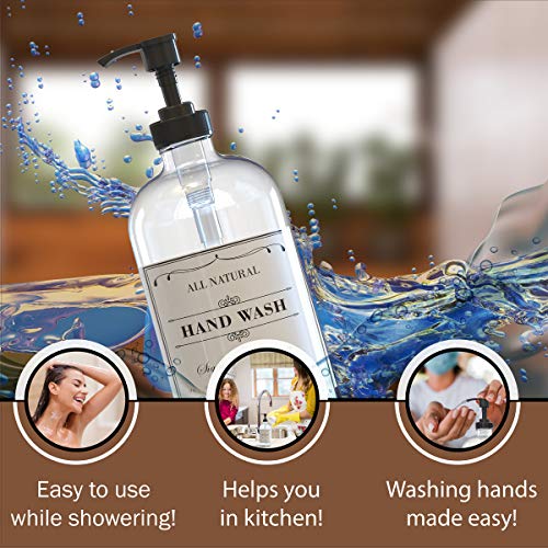 Image of Sunrise Premium 16 OZ Thick Clear Glass Soap Dispenser with Pump 2 Pack, Hand and Dish Soap Dispenser Set for Bathroom and Kitchen with 6 Waterproof Labels