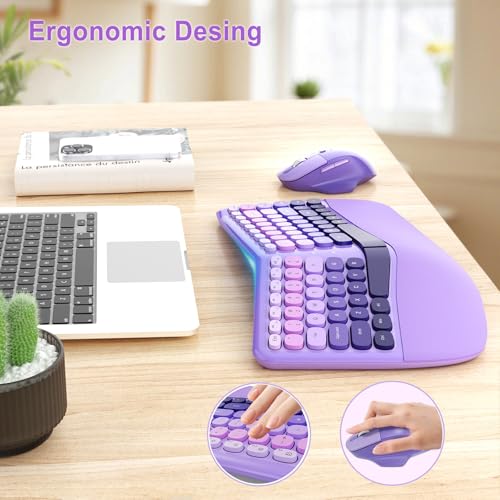 Image of Ergonomic Wireless Keyboard Mouse, Mechanical Gaming Set with Wrist Rest | Compatible With All windows and Type C Computer,With OTG & Long Clean Bruch,Ideal for PC, Home, Office and College