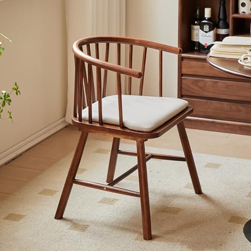 Juego de 2 sillas de comedor de madera estilo rústico moderno Windsor con respaldo y brazos tapizados de cuero, muebles de cocina y comedor, perfectos para el espacio vital