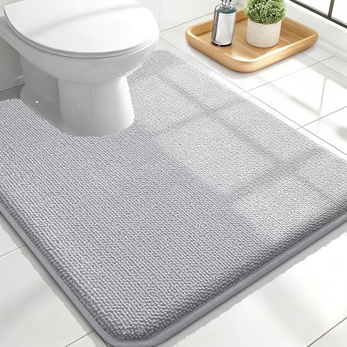 Image of OLANLY Toilet Rugs U-Shaped 24x20, Extra Soft Absorbent Thick Memory Foam Contour Bathroom Rugs, Dry Quickly, Machine Washable, Non-Slip Toilet Bath Mat, Home Decor Accessories, Light Grey