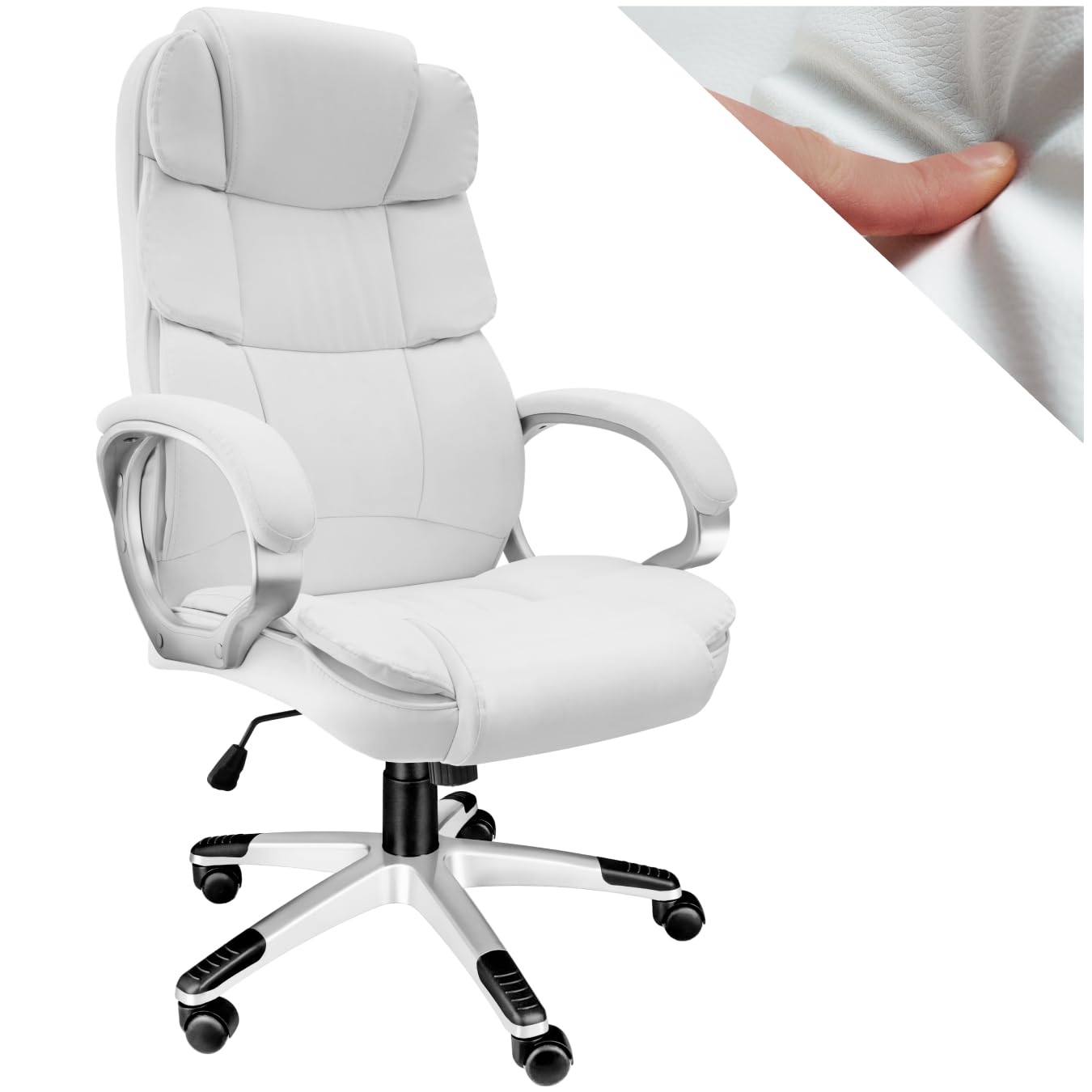 tectake® Chaise de Bureau Chaise Gaming Fauteuil de Bureau Fauteuil pivotant Design, Siege Ergonomique avec Accoudoirs, Appui-tête rembourré, Roulette Teletravail - Blanc