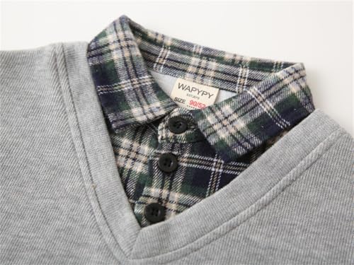 Toddler Boys Long Sleeve Sweatshirt Plaid Patchwork V-Neck Shirt Kids Fall& Winter Trendy Classic Pullover Top 20243
