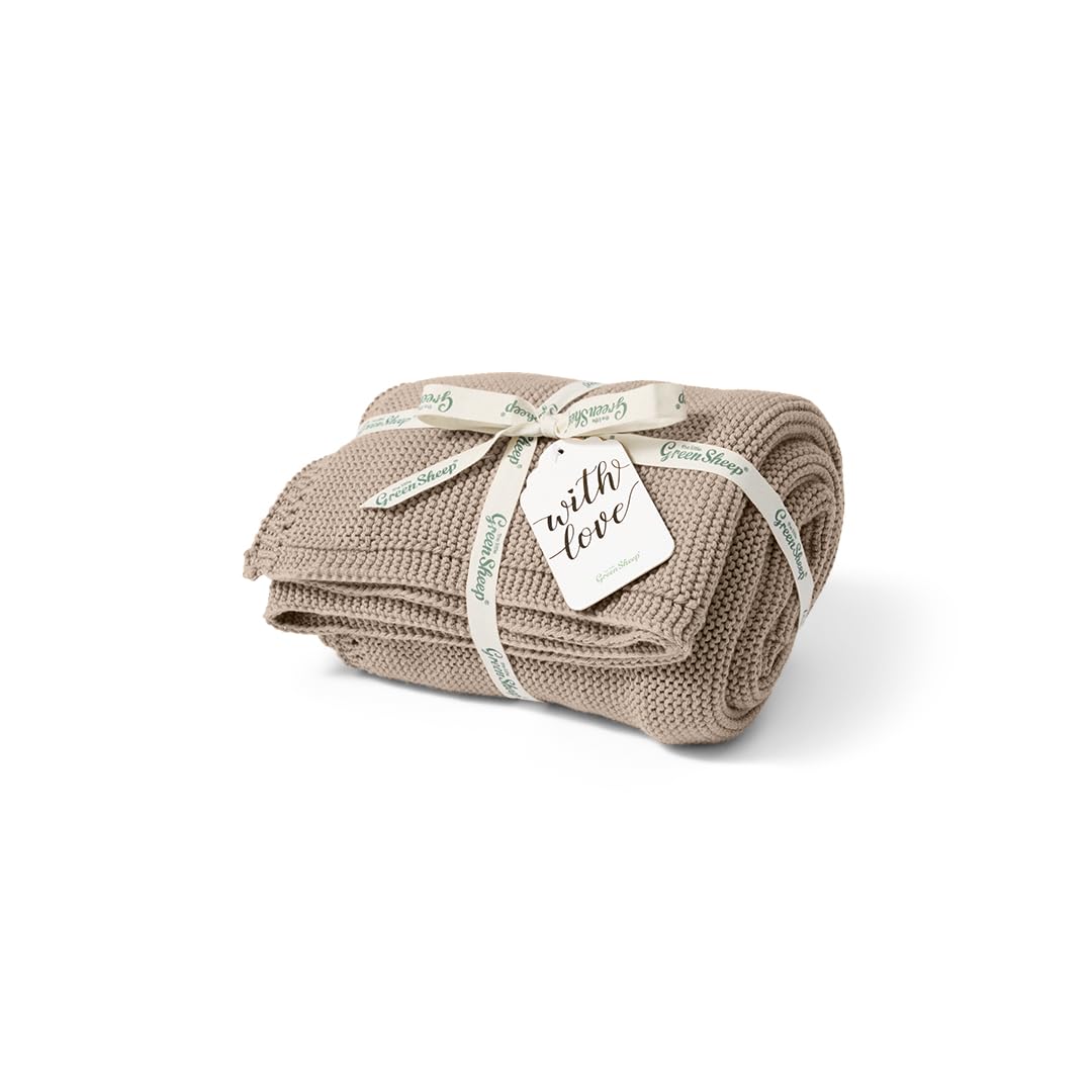 The Little Green Sheep Knitted Cellular Baby Blanket - 75 x 75cm - Truffle