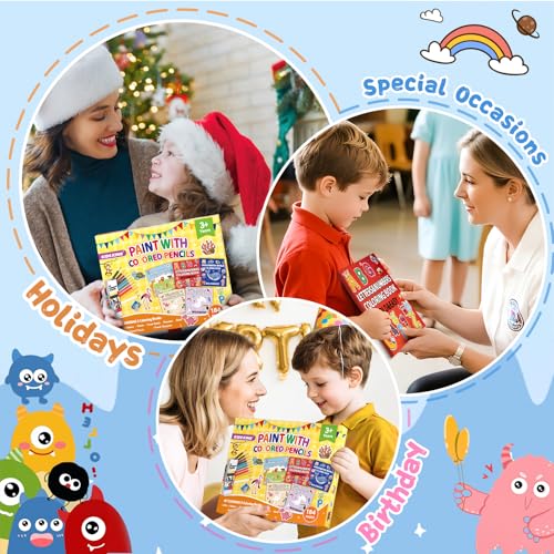 KIDS KING Coloring Book Kit, 5 Themes: Letters & Numbers | Animals | Ocean | Dinosaurs | Birds, Contains Colored Pencils Cute Styles for Painting, Arts & Crafts for Adults and Teens - Image 8