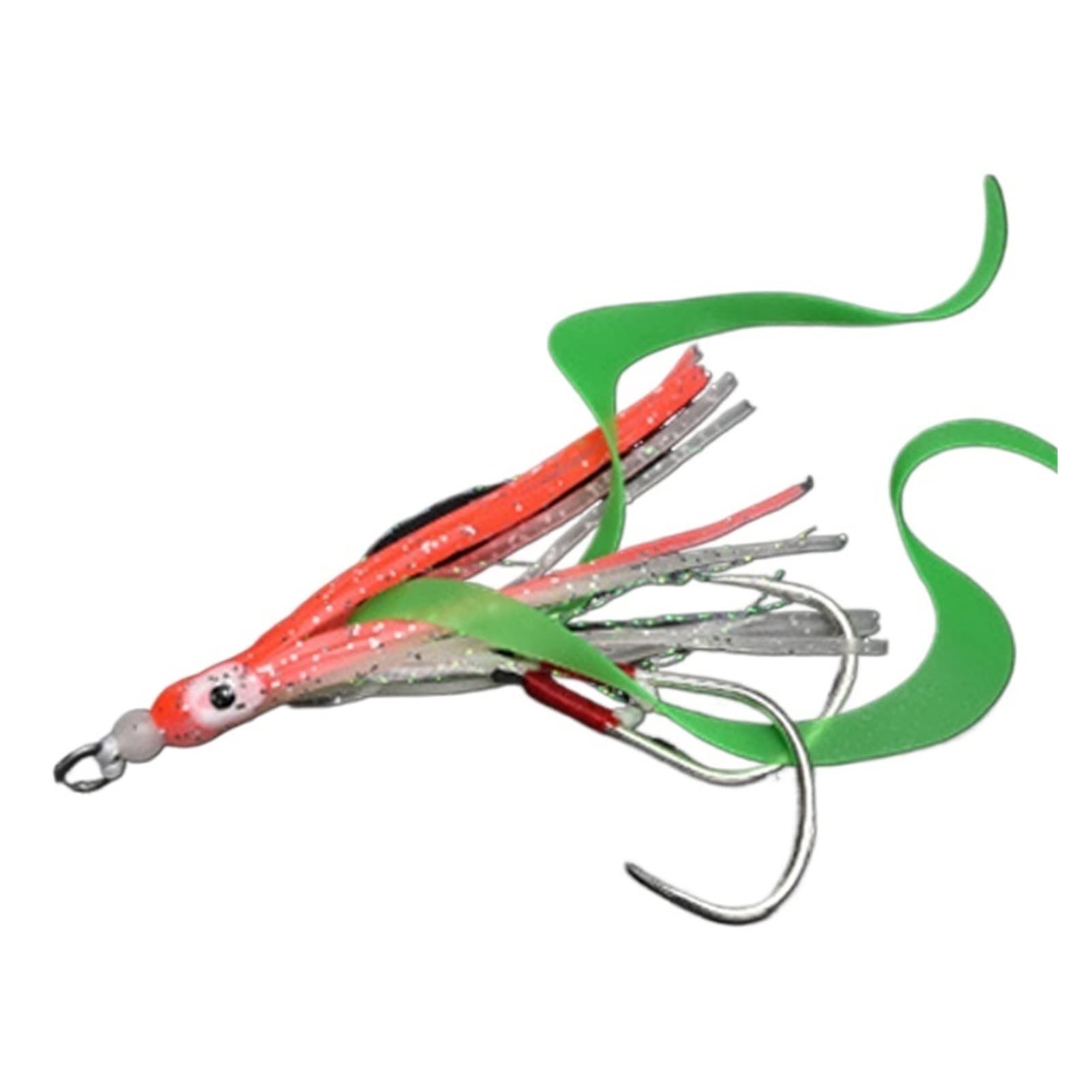 Ami da Pesca 10 pz/lotto Glow Assist Ganci con Gonne di Calamari Lumious Lento Jig Gonna In Silicone Amo Da Pesca Accessori for la Pesca di Mare Amo da Pesca Forniture per la Pesca