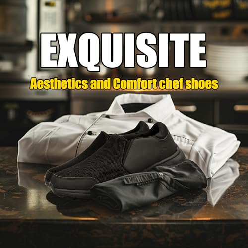 Image of Non Slip Work Shoes for Men&Women, Oil&Waterproof&Slip Resistant Food Service Shoes,All Black Slip on Kitchen Chef Shoes