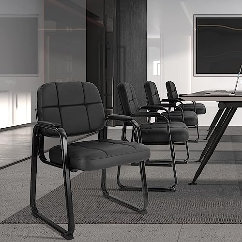 Image of CLATINA Classic Reception Chair with Padded Armrests and Sled Base, Ergonomic Guest Chair for Office Conference Waiting Meeting Room, Black (8 Pack)