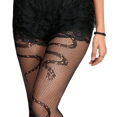 Image of Mrotrida Women's Fire Patterned Fishnet Tights Sexy Elastic Blaze Pantyhose Leggings Fire Mesh Stockings