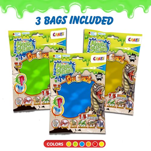 CRAZE MAGIC SLIME Dinorex Slime for Kids 6 x 75ml Bags, Kids Slime, 1 Dinosaur Toy, 6 Random Colours - Image 2