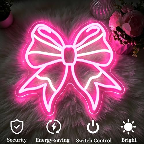 Image of Bow Neon Sign Led Neon Lights Neon Signs for Wall Decor Light Up Sign for Birthday Party Club Gift