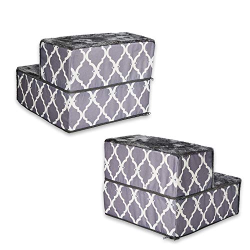 Image of Best Pet Supplies Foldable Pet Steps /Stairs with CertiPUR-US Certified Foam Gray Lattice, 2-Steps (H: 12 inch)