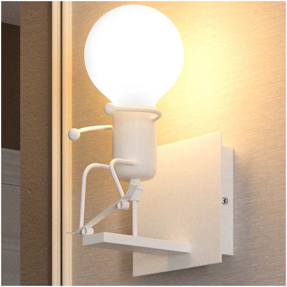 FZQSXAZU Modern Robot Wall Lamp - Creative Skateboard Design E27 Kids Bedside Light for Bedroom Living Room Hallway & Stairs Bulbs Not Included White Applique.