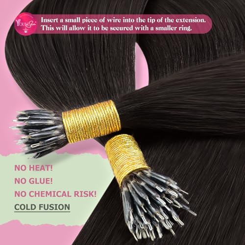 Image of YoungSee Nano Ring Hair Extensions Dark Brown Nano Bead Hair Extensions Real Human Hair Brown Nano-Tip Hair Extensions Human Hair 22 Inch Nano-Link Hair Extension for Long Hair 50s 50g