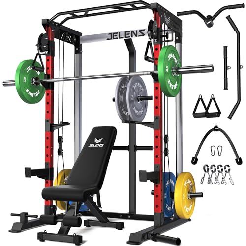 Image of JELENS C21 Power Cage, 2000LBS Multi-Function Power Rack with Independent Dual Pulley System, All-in-One Squat Rack for Cable Crossover, Home Gym Workout Machine