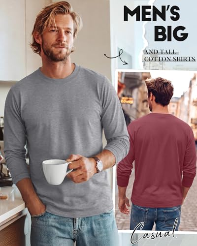 Image of August Alley 4 Pack Men's Big and Tall Cotton Shirts L-7XL, Long Sleeve Oversized Tops Loose Casual Large T-Shirts Basic Tee