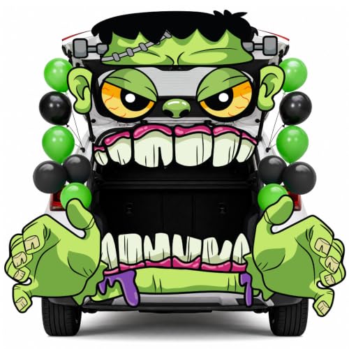 Image of JOYIN Halloween Trunk Or Treat Decor Kit, Halloween Decorations Outdoor Indoor Car Stickers, Haunted House SUV Archway Garage Lawn Balloons