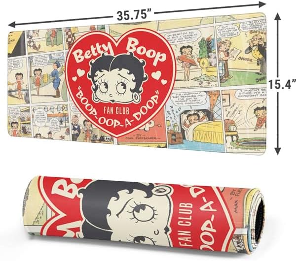 Skinit Extra Large Gaming Mouse Pad - Officially Licensed Betty Boop Comic Strip Design with Stitched Edges, Waterproof, Non-Slip Rubber Base, Desk Mat for Keyboard & Mouse, 35.75" x 15.4" inches