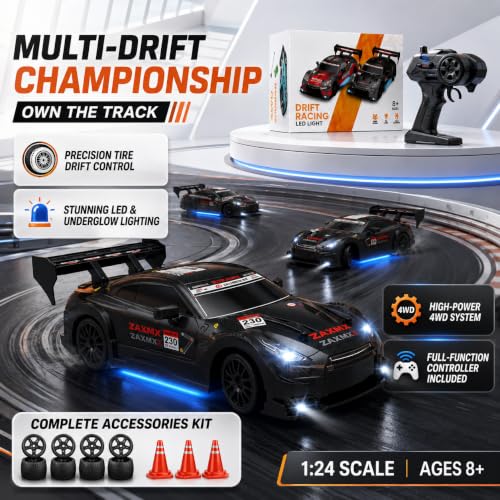 FLYTEK Skid RC Drift Car 4x4, Red, Ages 8+ BLACK - Image 7