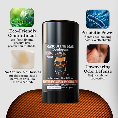 Image of Deodorant for Men - Aluminum Free Mens Deodorant, Natural Deodorants, Sweat Protection for Underarm, Stain-Free Deodorants, Made in USA, 3.2oz (2 Pack, Bootlegger Bourbon)