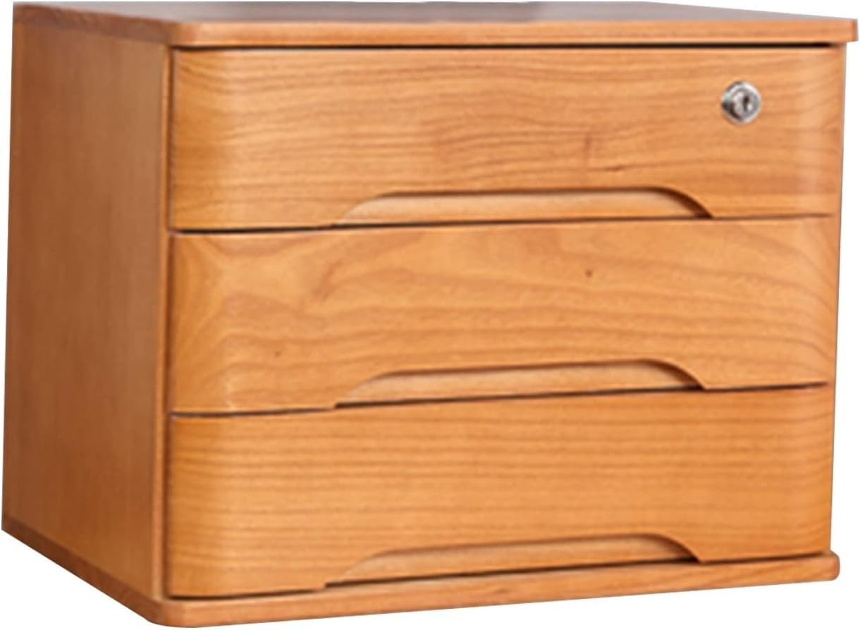 noxozoqm Multi-Layer Drawer Storage Box, Solid Wood Flat File Cabinet With Lockable, A4 Treatment Storage Cabinet For Home Desktop Office(Color:A,Size:3 drawer)
