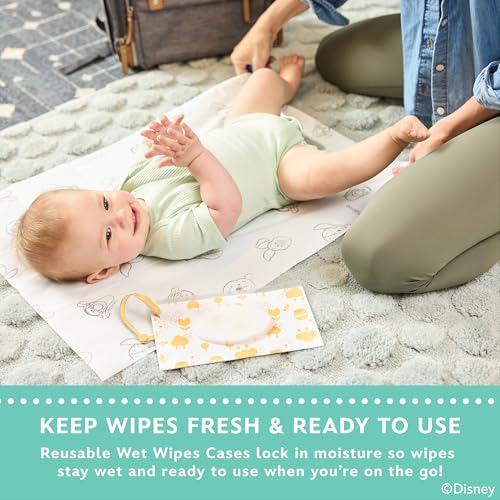 Image of Disney Baby by J.L. Childress Reusable Wet Wipes Case Pouch - Refillable Baby Wipes Dispenser, Travel Essential for On the Go, Portable Holder with Wrist Strap - Winnie the Pooh, 2 Pack