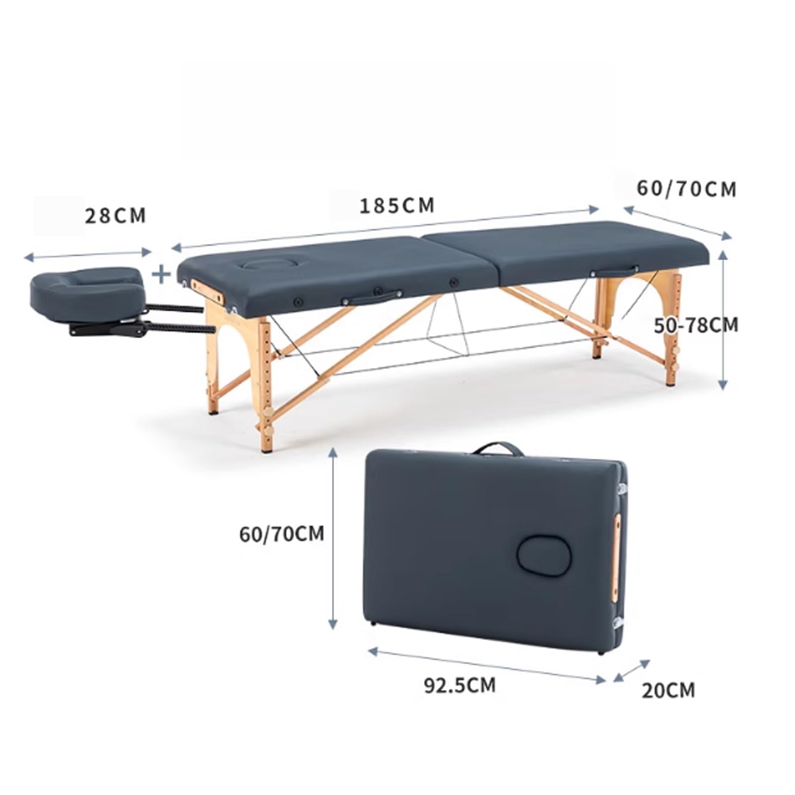 Massagebett Massagetisch Schönheitsbett Ästhetisches Bett Faltbares tragbares PVC-Leder-Hebebett mit Kopfloch Kopfstütze Armlehnen Kostenlose Installation für Spa Salon Tattoo(Beige-A,185X70CM)