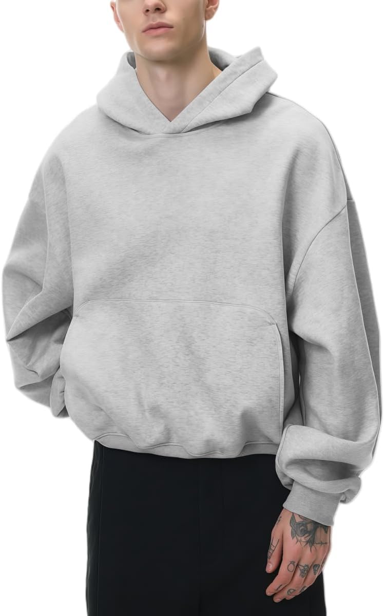 TOPG Mens Womens Oversized Cropped Hoodies Vintage Pullover Hooded Short Curved Baggy Sweatshirt for Streetwear Grey