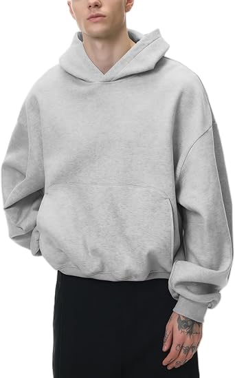 TOPG Mens Womens Oversized Cropped Hoodies Vintage Pullover Hooded Short Curved Baggy Sweatshirt for Streetwear Grey