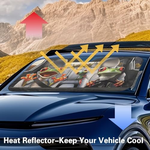 Image of Funny Frog Car Sun Shade for Windshield Sun Shield for Front Window Blocks UV Rays Easy to Install Car Interior Accessories Sun Protection for Cars Truck SUV