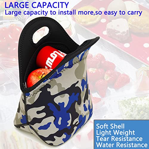 Flowfly Neoprene Kids Lunch Box Insulated Soft Bag Mini Cooler Thermal Meal Tote Kit For Boys, Girls,Men,Women,School,Work, Office, Blue Camo #TOP1