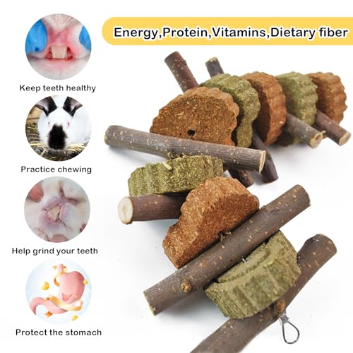 Image of Rabbit Chew Toy,Bunny Chew Toys for Teeth Grinding,Natural Apple Branch Teething Sticks with Hay Grass Cake Improve Dental Health Bunny Hanging Chew Toys for Rabbits,Chinchillas,Hamster (4 Pcs)